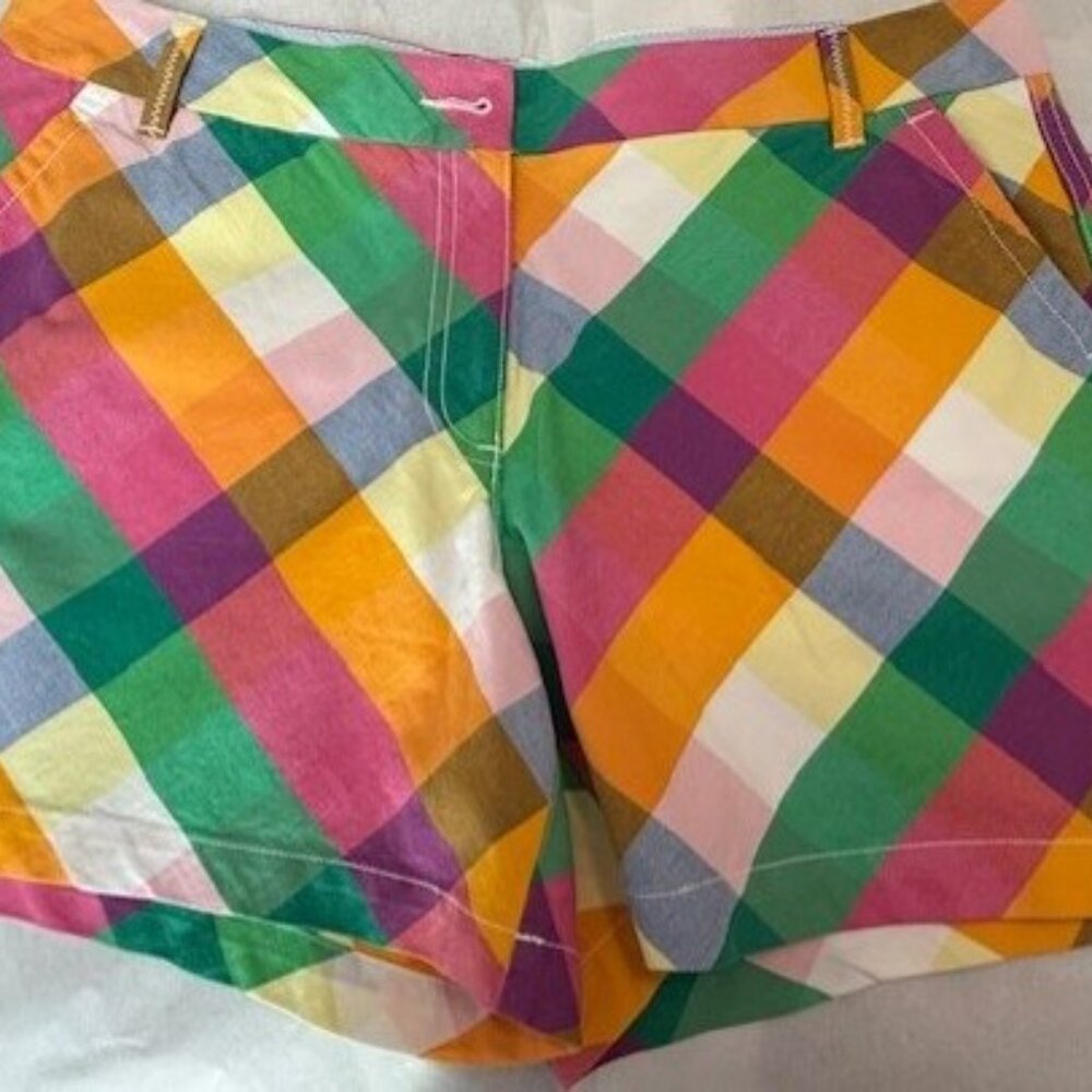 WOMEN’S SHORTS, CROWN AND IVY, CAROLINE,  SIZE 14,  MULTI COLOR, MAD PLAID,